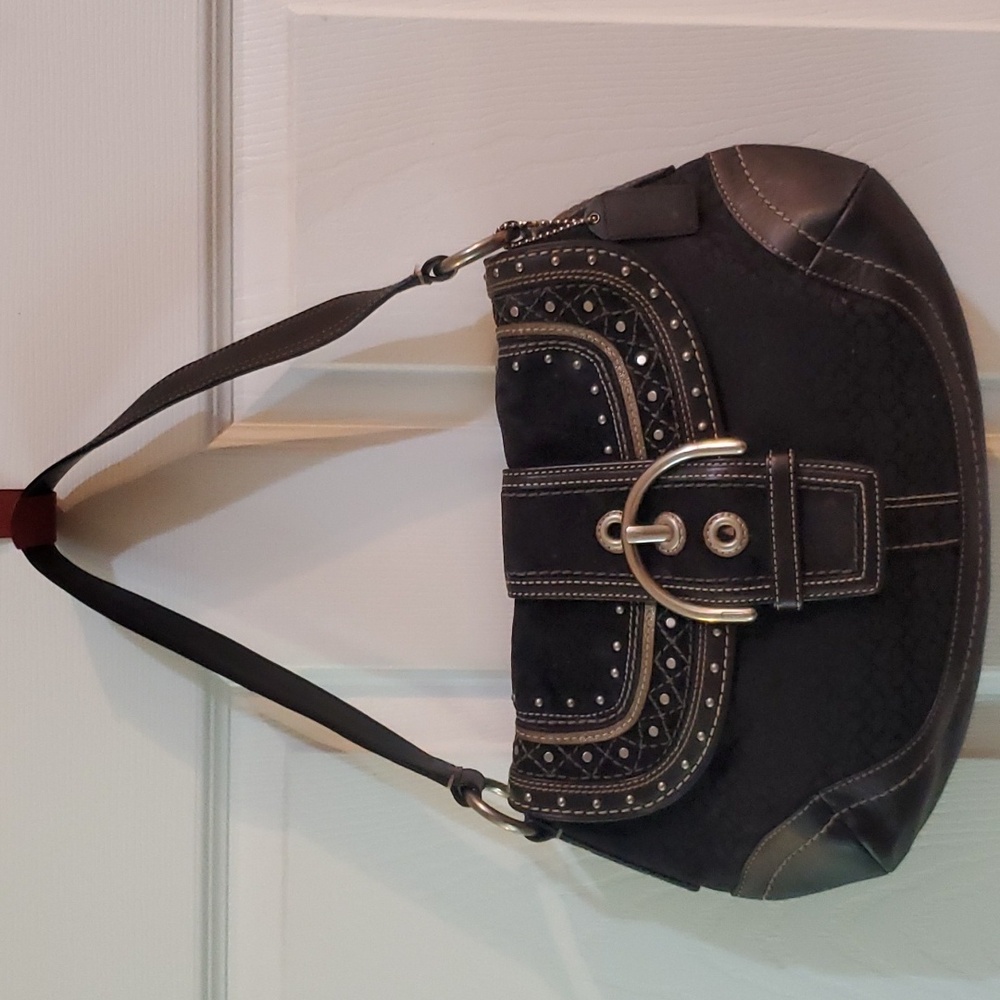Y2K Black Large Coach Cloth,Leather,Suede